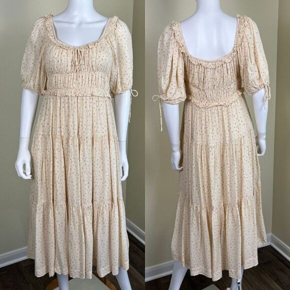 Anthropologie Dresses & Skirts - En Saison Women's Size S Yellow Roberta Floral Smocked Ruffle Midi Dress Yellow